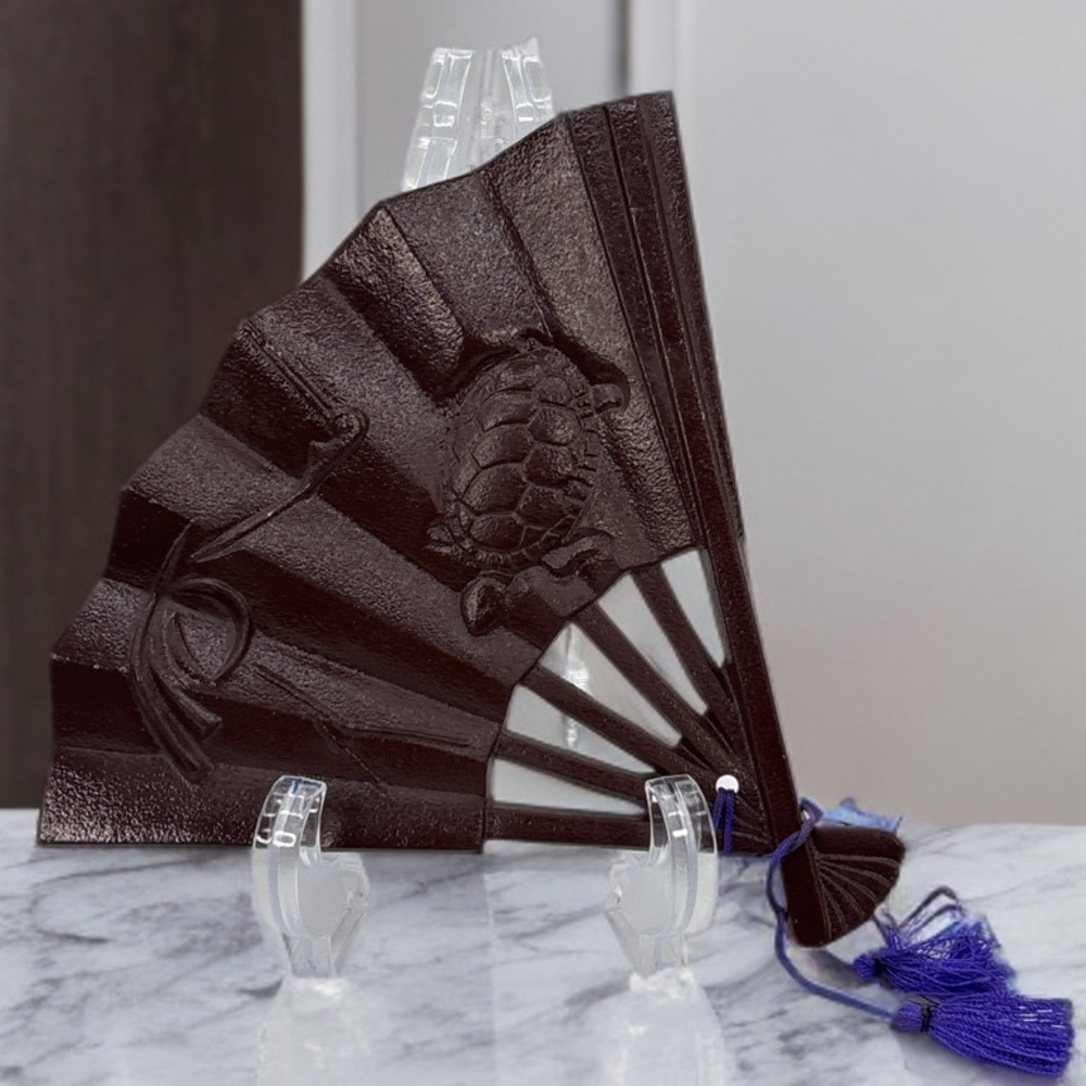 Vintage Japanese Ōgi-Gata Cast Iron Trivet, 1970s cast iron Fan 6”